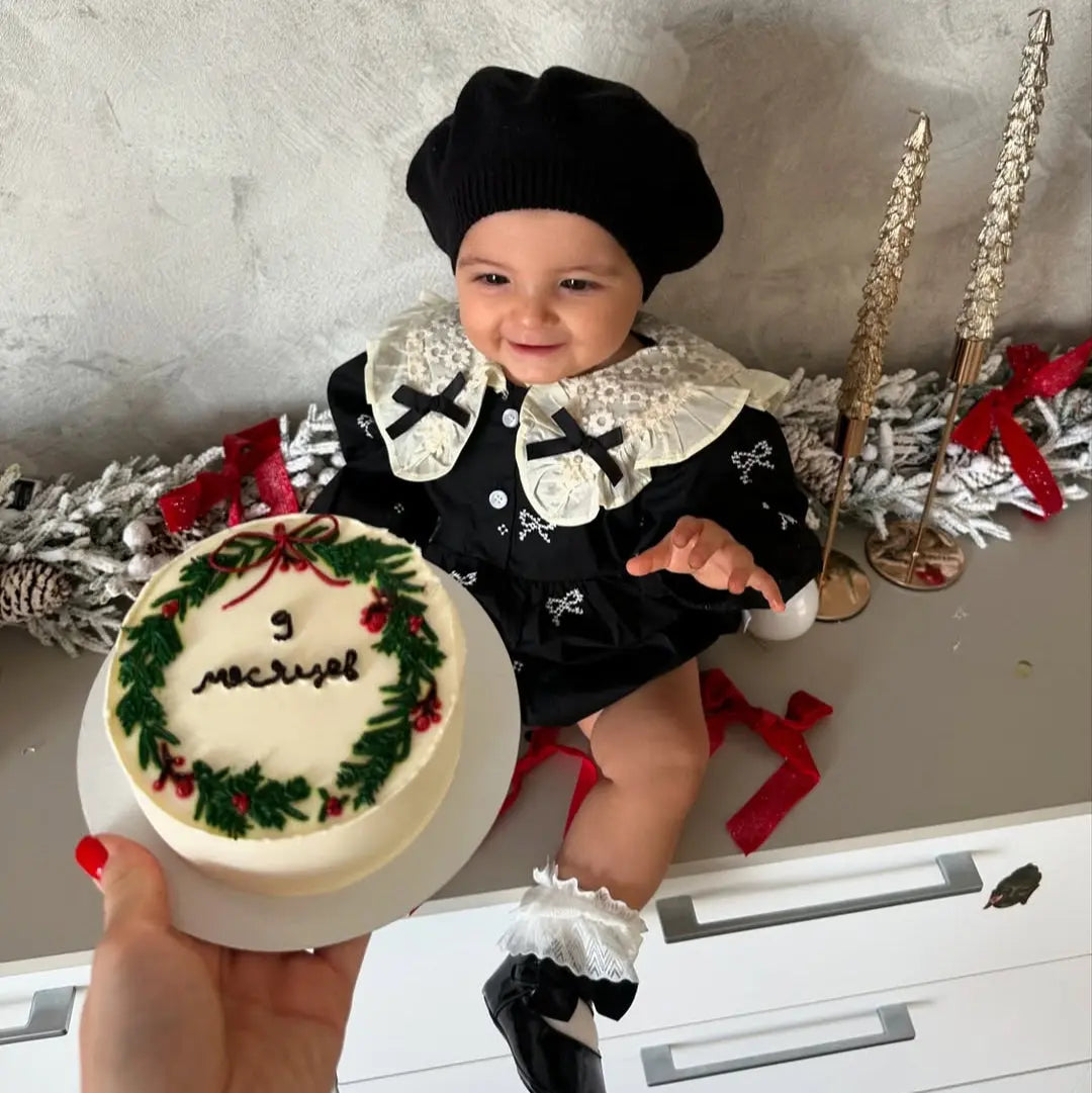Siyah Fiyonklu Tulum ( 3 Lü Çorap + 3 Lü Bandana ) Set bedobee
