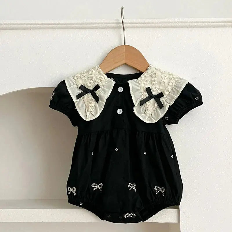 Yazlık Siyah Fiyonklu Romper bedobee