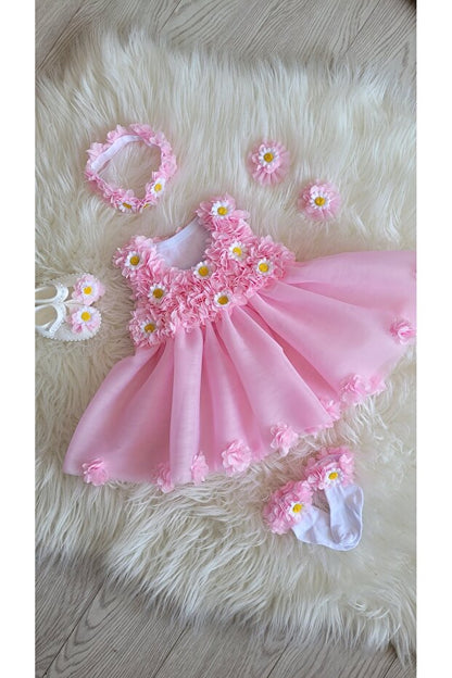 Papatya Çiçekli Elbise - Pembe