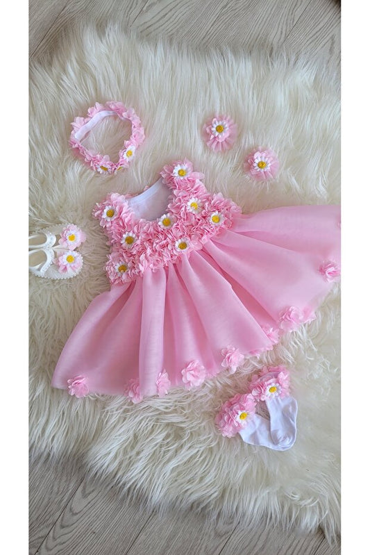 Papatya Çiçekli Elbise - Pembe