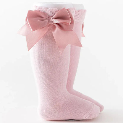 12 Colors Girls Socks Double Bows Cotton Baby Socks Children Soft Baby Long Tube Socks Kids Princess Knee High Socken For 0-7Y bedobee