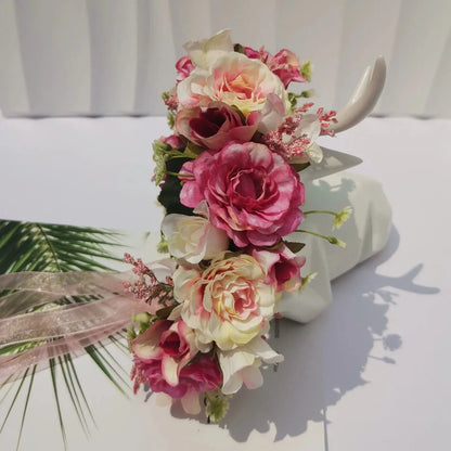 Peony Rose Flower Crown Wreath Handmade Hairbands Wedding Hair Accessories For Women Bridal Bridesmaids Girls Flower Headbands bedobee