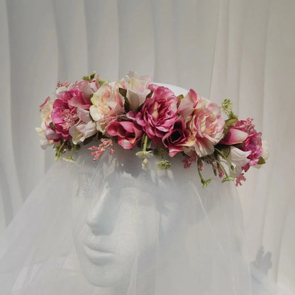 Peony Rose Flower Crown Wreath Handmade Hairbands Wedding Hair Accessories For Women Bridal Bridesmaids Girls Flower Headbands bedobee