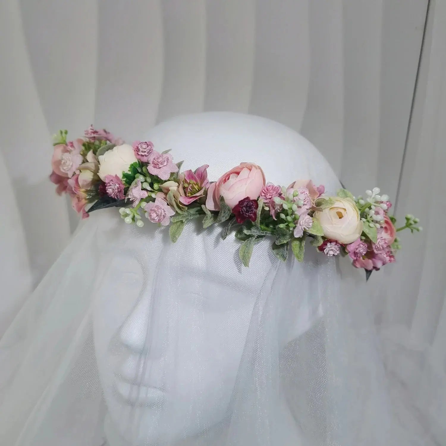 Peony Rose Flower Crown Wreath Handmade Hairbands Wedding Hair Accessories For Women Bridal Bridesmaids Girls Flower Headbands bedobee