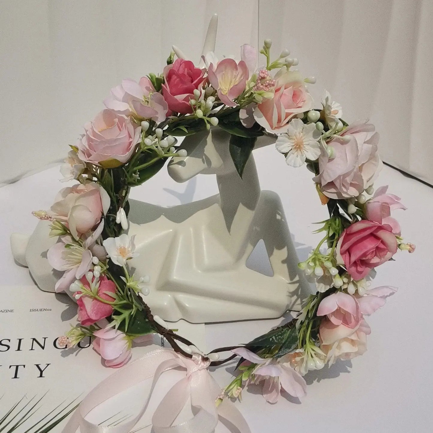Peony Rose Flower Crown Wreath Handmade Hairbands Wedding Hair Accessories For Women Bridal Bridesmaids Girls Flower Headbands bedobee