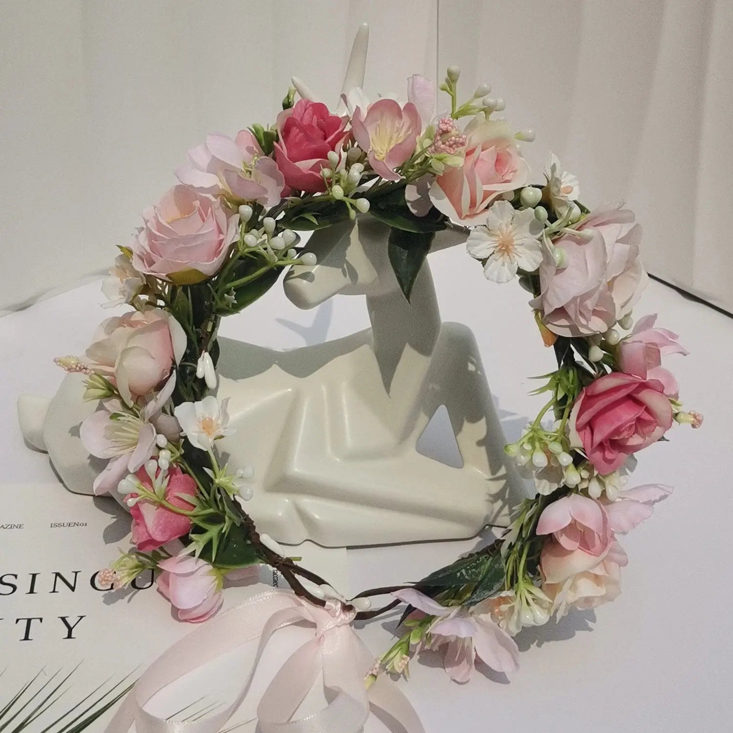 Peony Rose Flower Crown Wreath Handmade Hairbands Wedding Hair Accessories For Women Bridal Bridesmaids Girls Flower Headbands bedobee