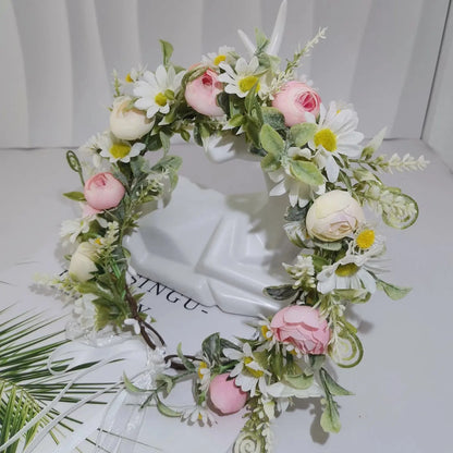 Peony Rose Flower Crown Wreath Handmade Hairbands Wedding Hair Accessories For Women Bridal Bridesmaids Girls Flower Headbands bedobee
