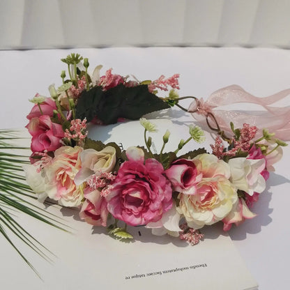 Peony Rose Flower Crown Wreath Handmade Hairbands Wedding Hair Accessories For Women Bridal Bridesmaids Girls Flower Headbands bedobee