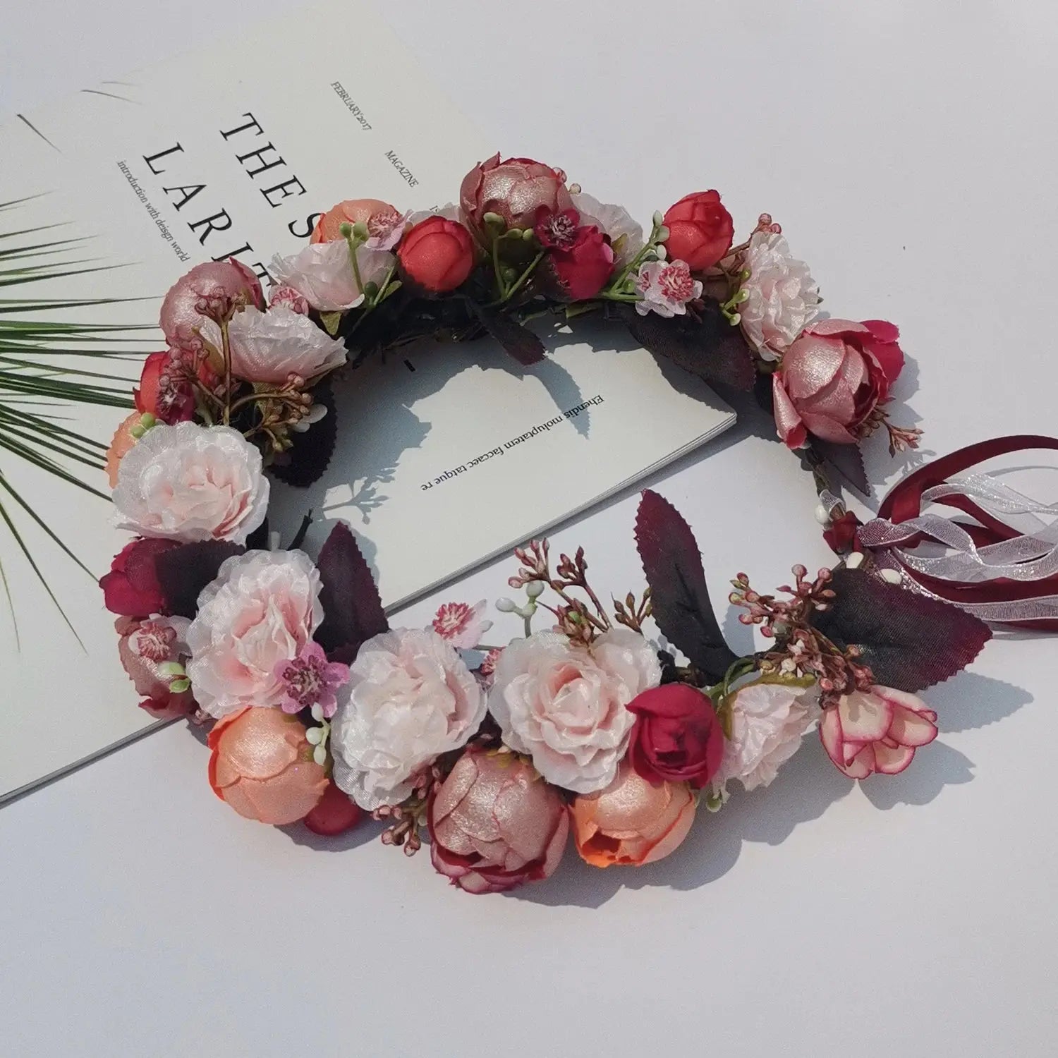Peony Rose Flower Crown Wreath Handmade Hairbands Wedding Hair Accessories For Women Bridal Bridesmaids Girls Flower Headbands bedobee
