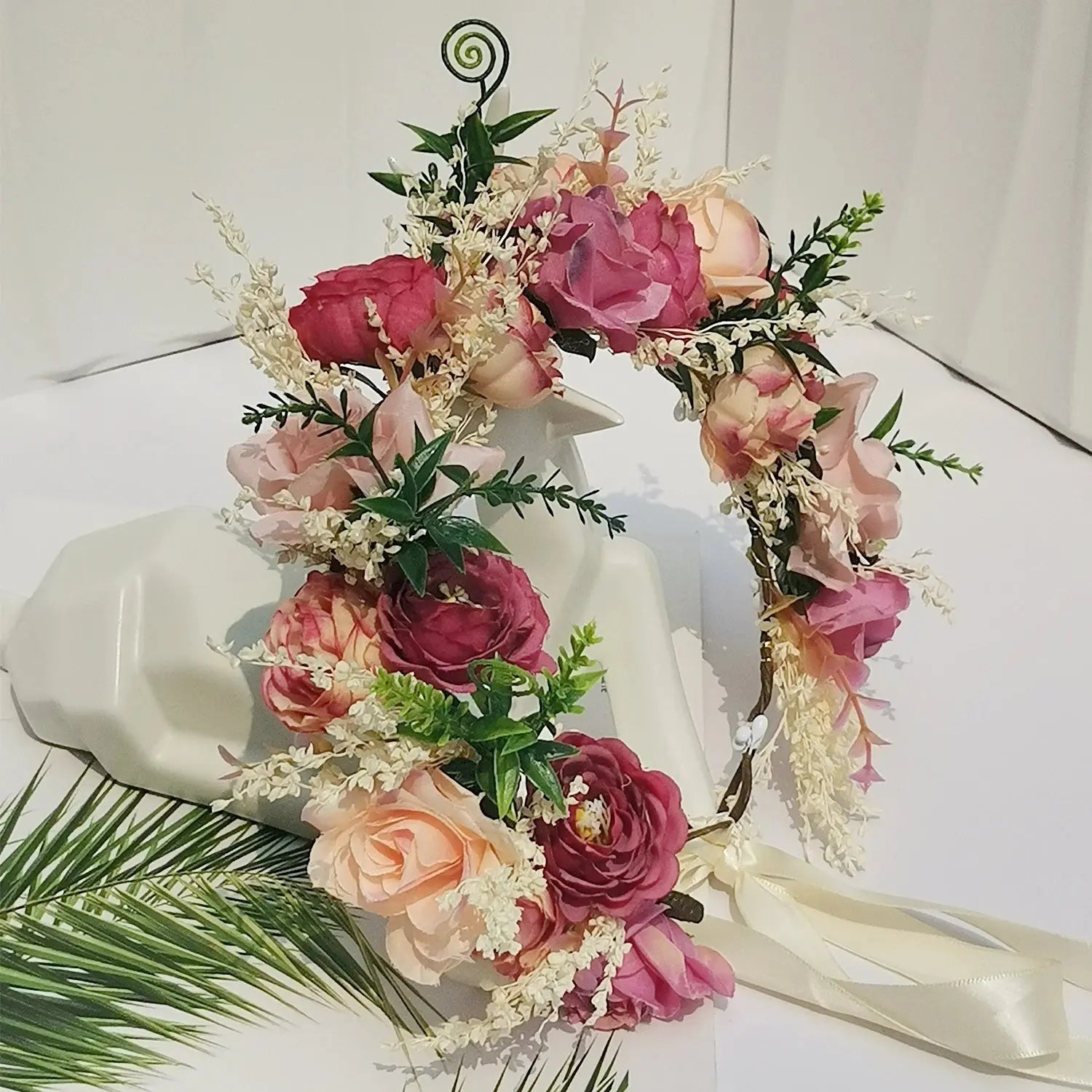 Peony Rose Flower Crown Wreath Handmade Hairbands Wedding Hair Accessories For Women Bridal Bridesmaids Girls Flower Headbands bedobee
