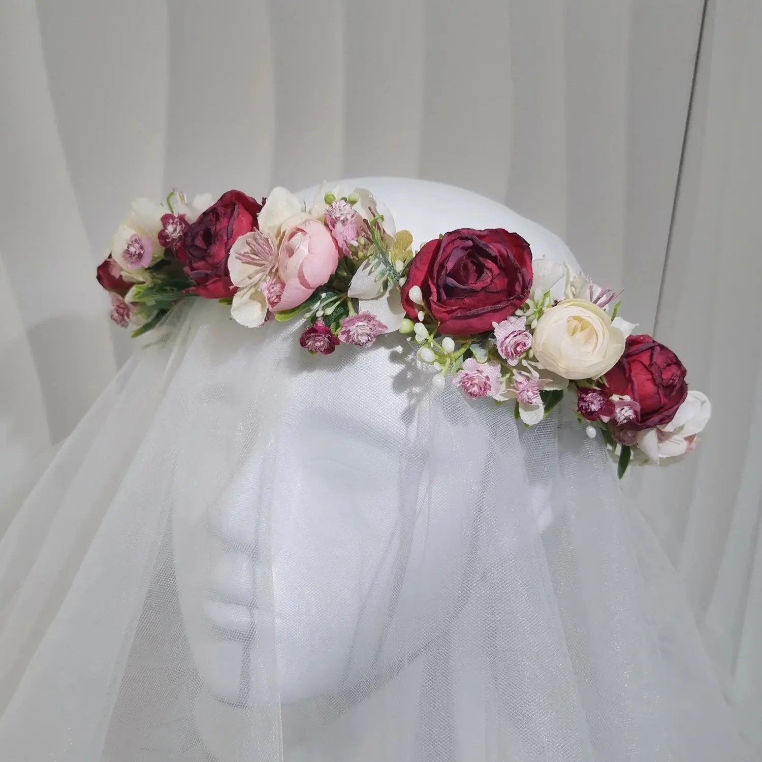Peony Rose Flower Crown Wreath Handmade Hairbands Wedding Hair Accessories For Women Bridal Bridesmaids Girls Flower Headbands bedobee