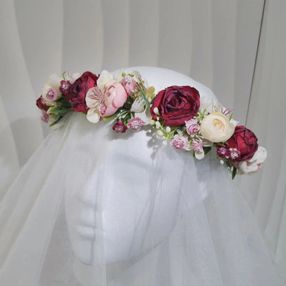 Peony Rose Flower Crown Wreath Handmade Hairbands Wedding Hair Accessories For Women Bridal Bridesmaids Girls Flower Headbands bedobee