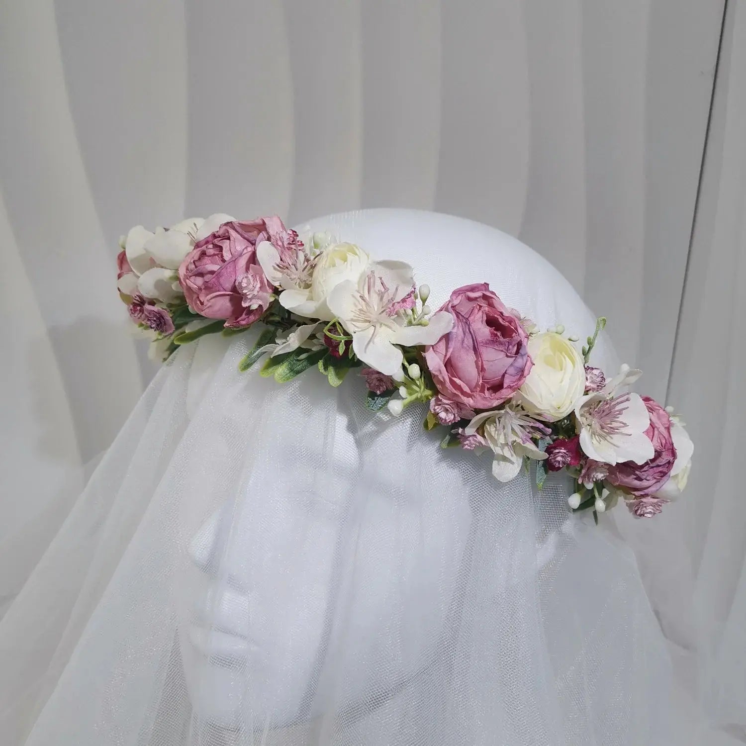 Peony Rose Flower Crown Wreath Handmade Hairbands Wedding Hair Accessories For Women Bridal Bridesmaids Girls Flower Headbands bedobee
