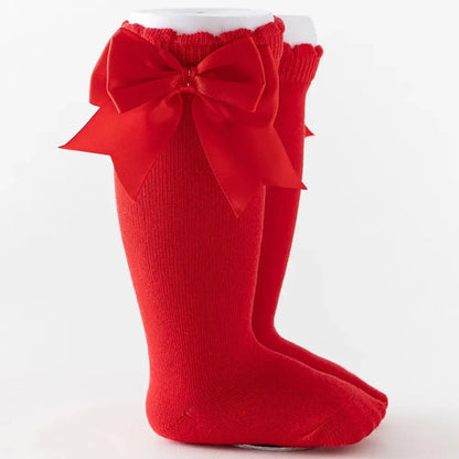 12 Colors Girls Socks Double Bows Cotton Baby Socks Children Soft Baby Long Tube Socks Kids Princess Knee High Socken For 0-7Y bedobee
