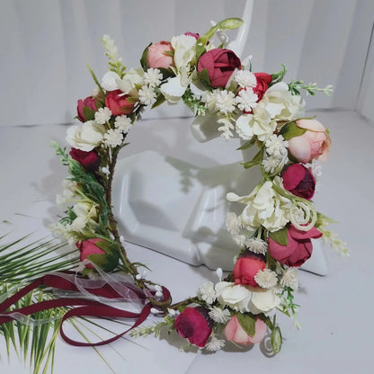 Peony Rose Flower Crown Wreath Handmade Hairbands Wedding Hair Accessories For Women Bridal Bridesmaids Girls Flower Headbands bedobee