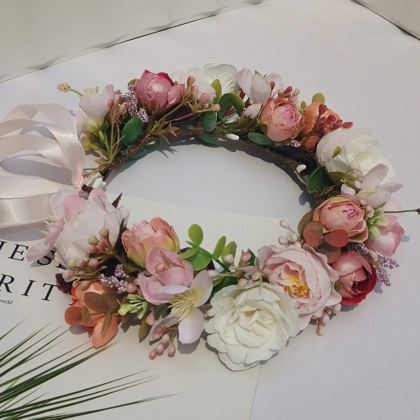 Peony Rose Flower Crown Wreath Handmade Hairbands Wedding Hair Accessories For Women Bridal Bridesmaids Girls Flower Headbands bedobee