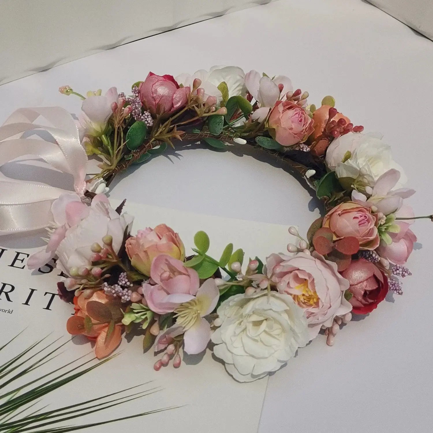 Peony Rose Flower Crown Wreath Handmade Hairbands Wedding Hair Accessories For Women Bridal Bridesmaids Girls Flower Headbands bedobee