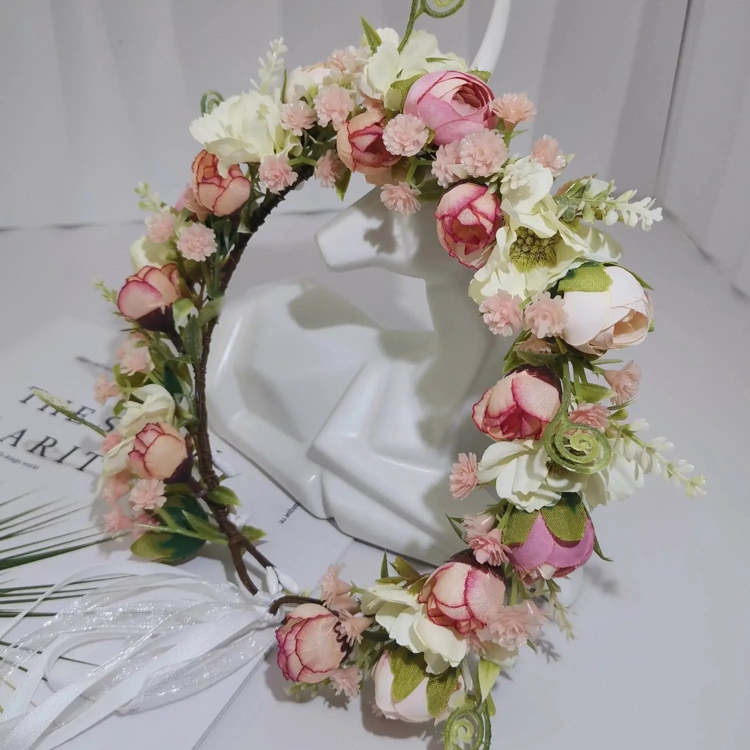 Peony Rose Flower Crown Wreath Handmade Hairbands Wedding Hair Accessories For Women Bridal Bridesmaids Girls Flower Headbands bedobee