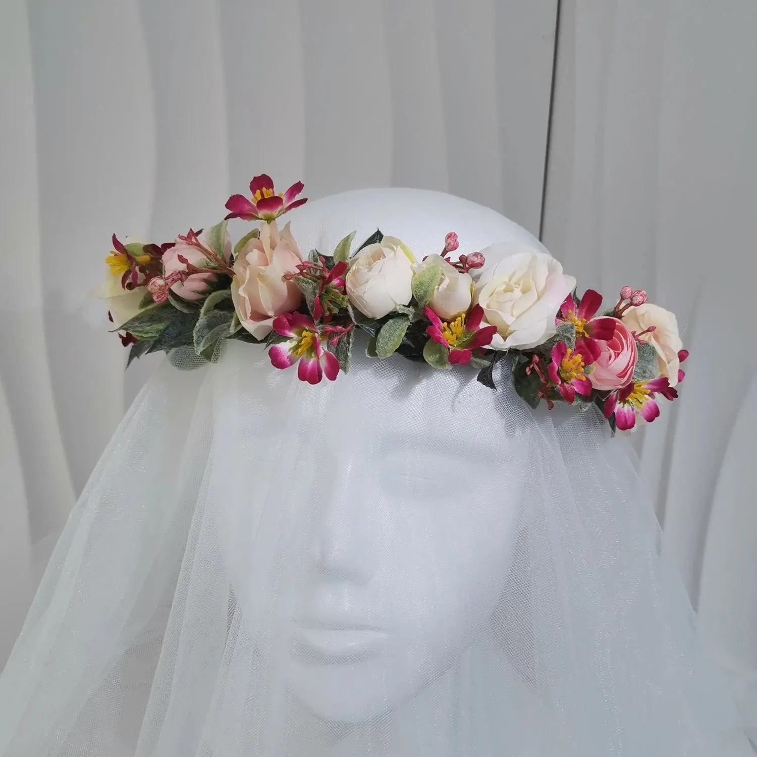 Peony Rose Flower Crown Wreath Handmade Hairbands Wedding Hair Accessories For Women Bridal Bridesmaids Girls Flower Headbands bedobee