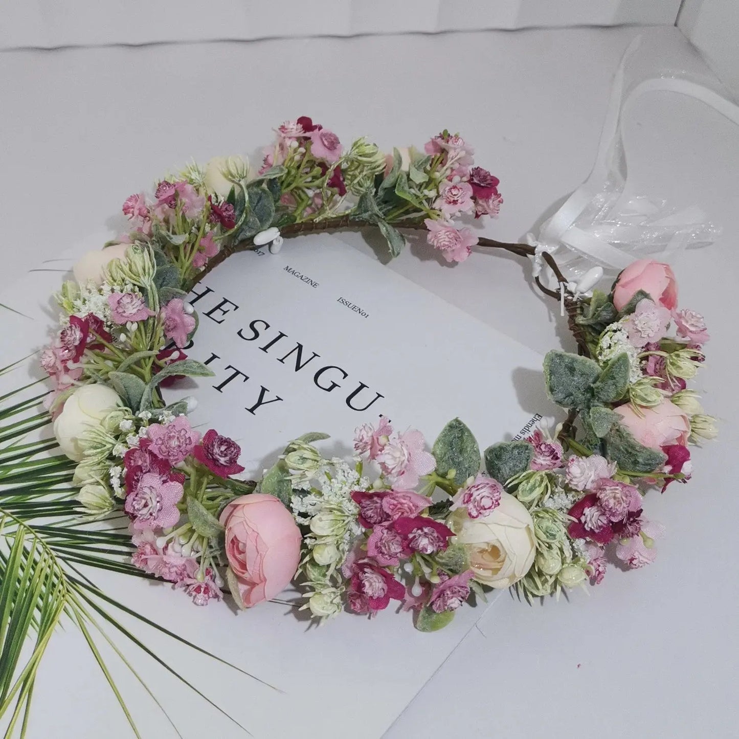 Peony Rose Flower Crown Wreath Handmade Hairbands Wedding Hair Accessories For Women Bridal Bridesmaids Girls Flower Headbands bedobee