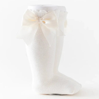 12 Colors Girls Socks Double Bows Cotton Baby Socks Children Soft Baby Long Tube Socks Kids Princess Knee High Socken For 0-7Y bedobee