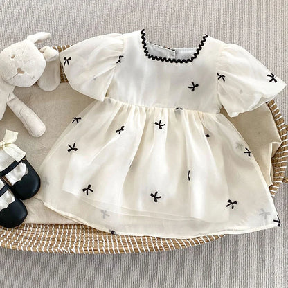 Fiyonklu Balon Kol Elbise & Romper (Kız Kardeş Uyumlu)