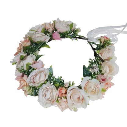 Peony Rose Flower Crown Wreath Handmade Hairbands Wedding Hair Accessories For Women Bridal Bridesmaids Girls Flower Headbands bedobee