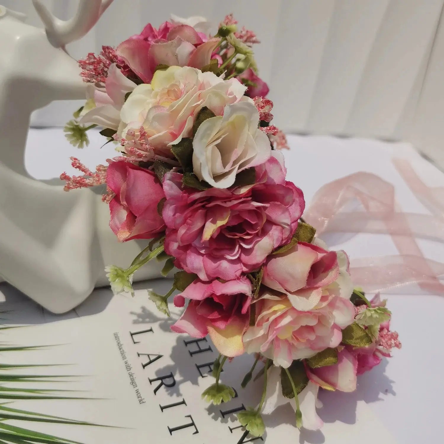 Peony Rose Flower Crown Wreath Handmade Hairbands Wedding Hair Accessories For Women Bridal Bridesmaids Girls Flower Headbands bedobee